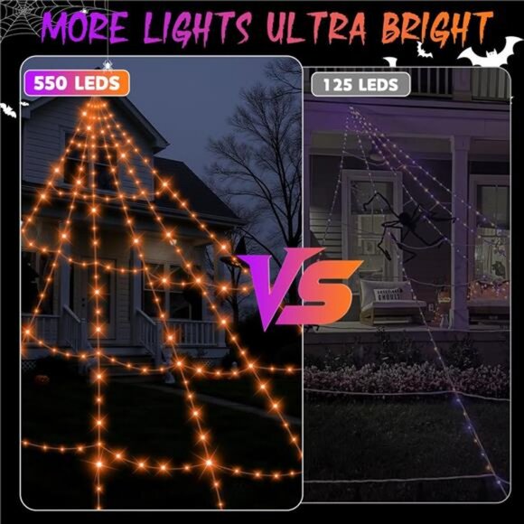 Halloween Decorations Outdoor Spider Web Lights - 550 LEDs Purple and Orange - Picture 4 of 8